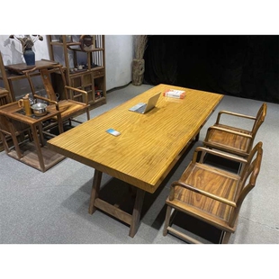 实木大板原木书桌办公茶台办公餐桌整块大板柚木王大班台画案茶桌