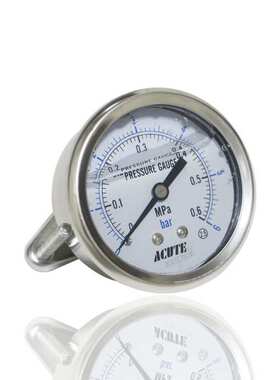 供ACUTE耐振压力表充油表不锈钢轴向横装带平夹YN63Z 0.6MPA 6BAR