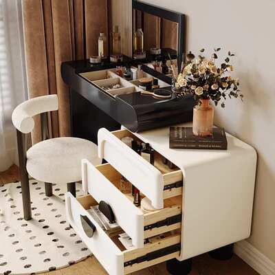 佐尔适现代简约梳妆台斗柜一体家用卧室奶油复古小户型化妆桌
