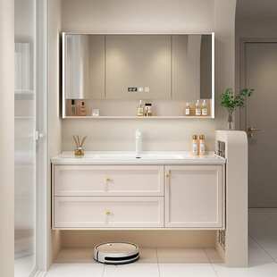 奶油风浴室柜陶瓷一体盆洗手脸盆柜组合卫生间洗漱台现代简约智能
