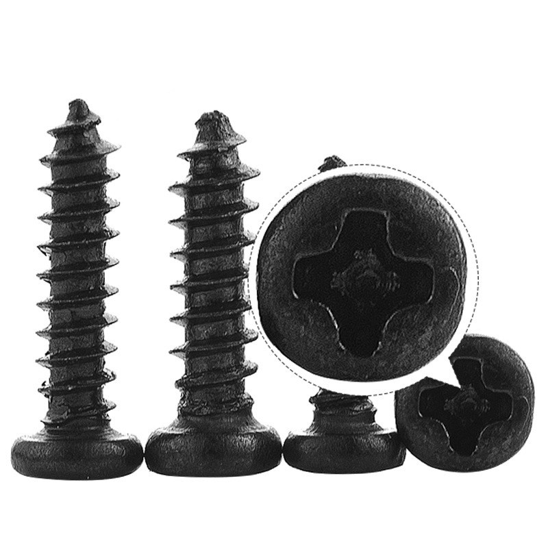 PA碳钢淬火加硬黑色自攻螺丝圆头十字盘头自攻螺钉M2/M3.5/M4/M5