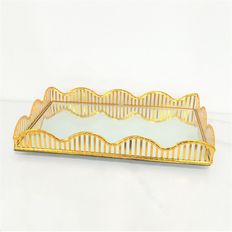 厂家欧式镜面玻璃茶盘轻奢水果托盘家用茶几客厅收纳金属托盘装饰