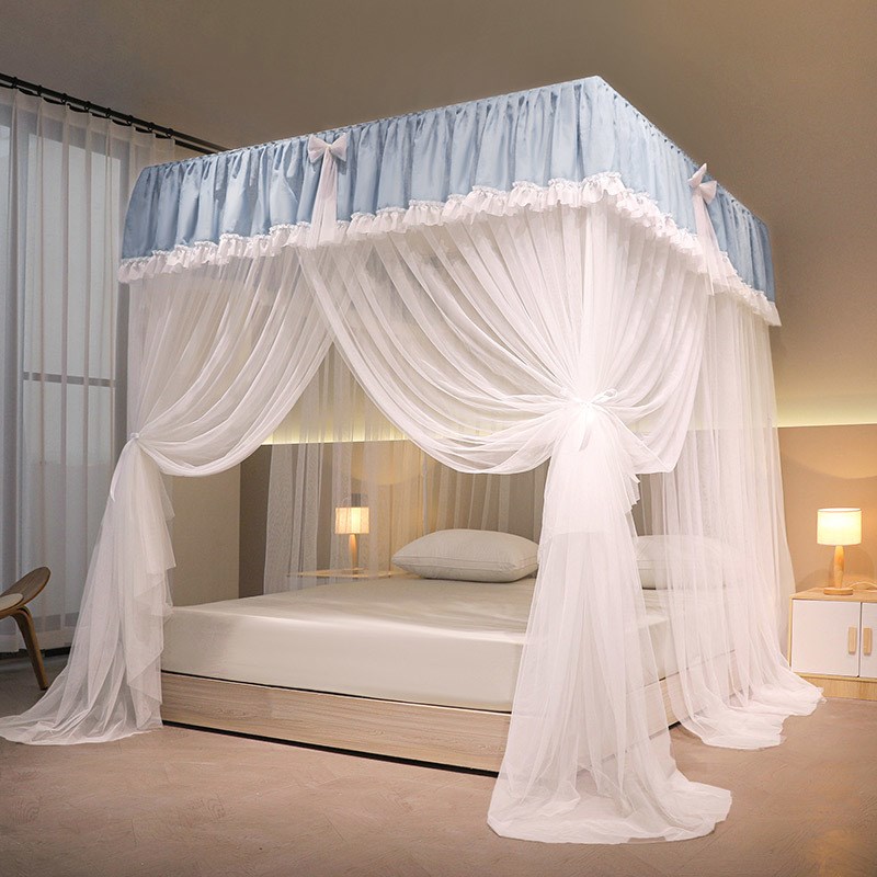 公主风蚊帐家用新款2023蕾丝花边宫廷风加密加厚卧室落地支架纹帐
