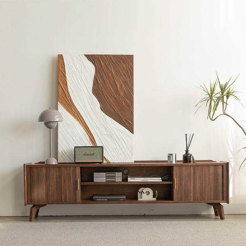 云观北美黑胡桃电视柜简约客厅卧室小户型视听柜樱桃木推拉门柜