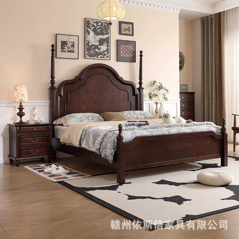 安娜实木床1.8米双人床主卧2米大床简约1.5M黑胡桃色婚床中古