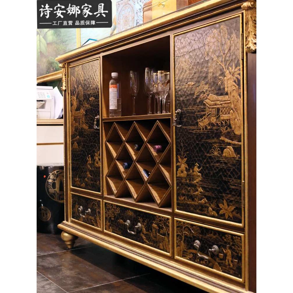 奢华欧式法式中国风重工手绘描金人物风景双门餐边柜整装