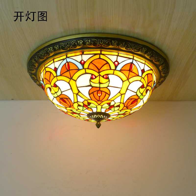 地中海蒂凡尼美式吸顶灯 卧室阳台创意玻璃 过道走廊田园玄关灯