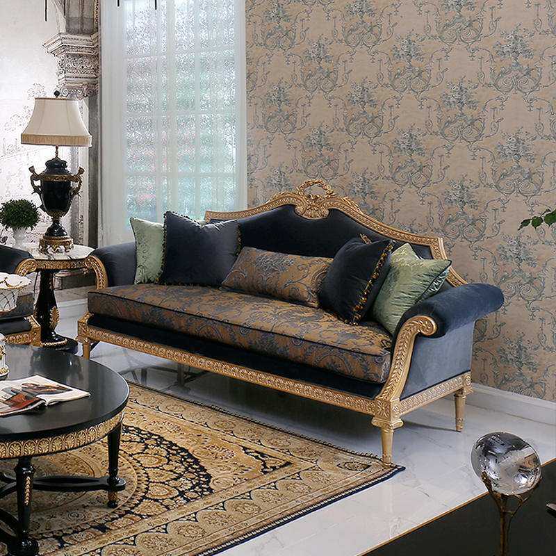 法式中国风桦木雕刻欧式客厅家具布艺单人双人三人位组合沙发