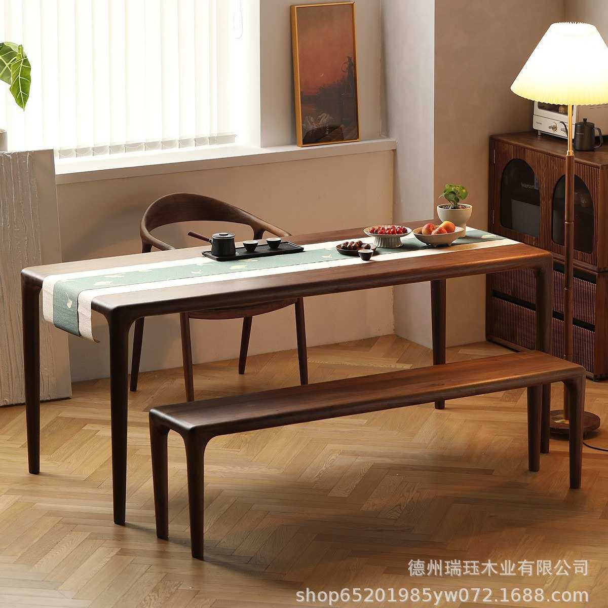 北美黑胡桃木餐桌北欧全实木长方形桌子家用餐厅家具餐台书桌茶桌