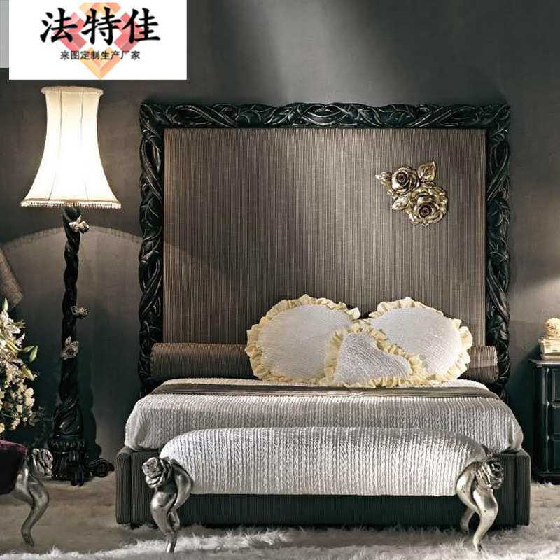新古典卧室家具 实木手工雕花大户型布艺1.8米双人床