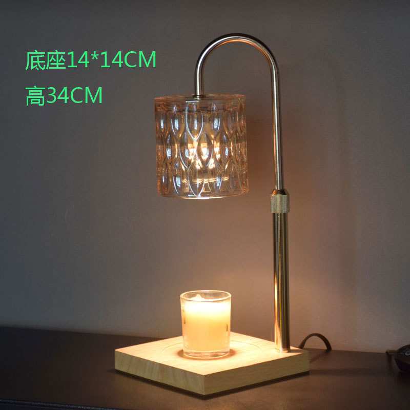 美式香熏灯融蜡灯玻璃琥珀圆筒实木可升降跨境定时调光装饰台灯