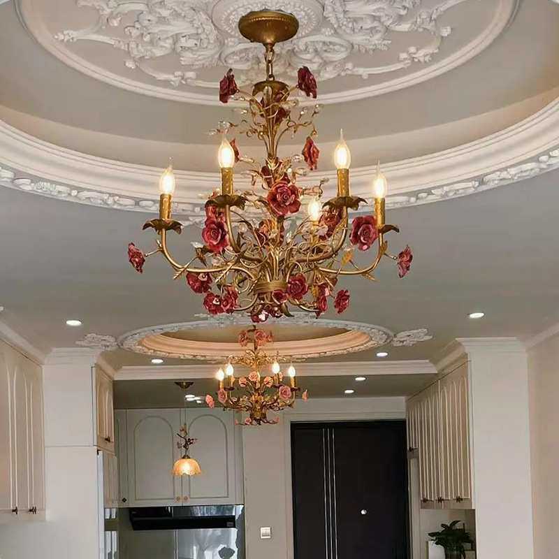法式复古客厅吊灯美式田园卧室浪漫餐厅灯玫瑰花蜡烛装饰氛围灯具