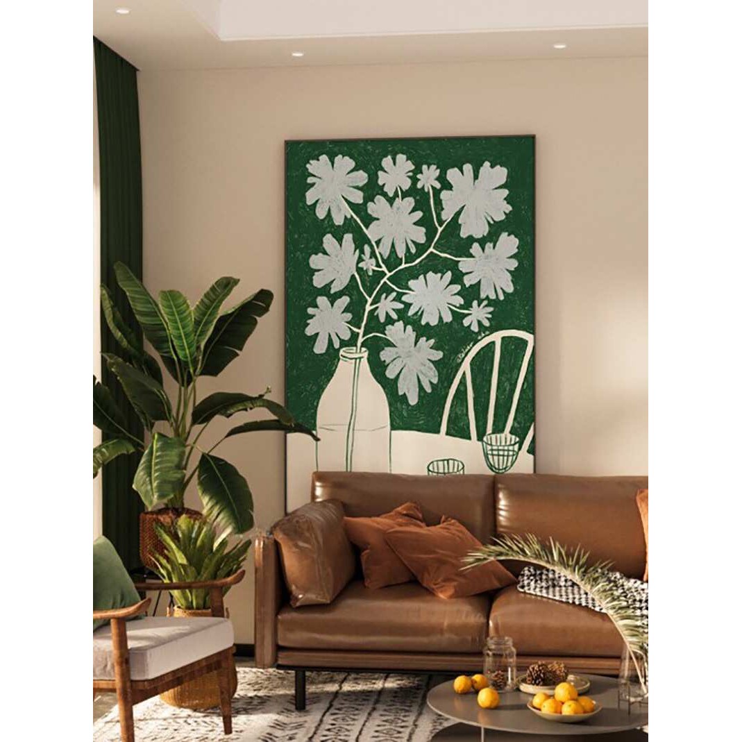 现代简约奶油风花卉客厅餐厅玄关装饰画卧室壁画走廊过道竖版挂画