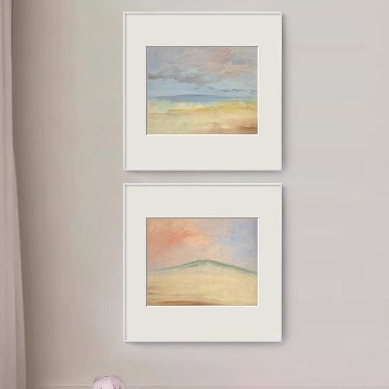 小众奶油风风景艺术装饰画北欧简约田园客厅挂画法式清新粉色壁画