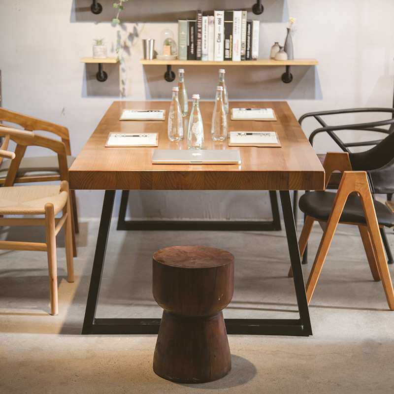 美式家用小户型实木原木餐桌子工业风餐厅长方形铁艺饭桌书桌
