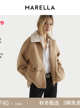 MARELLA 2025秋冬女装衬衫领绵羊毛混纺毛呢外套夹克3086015102