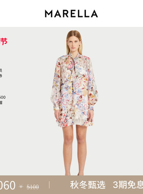 MARELLA 2025秋冬女装泡泡袖长袖印花连衣裙3226185102