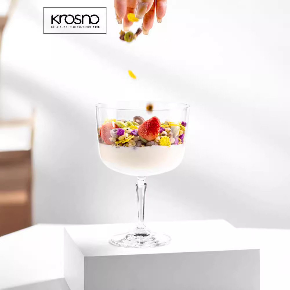 KROSNO进口ROMA欧式古典水晶玻璃大号高脚甜品杯个性沙拉碗酸奶杯
