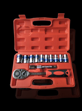 现货12件套1/2系列蓝带塑盒汽修组套铬钒钢套筒工具五金工具