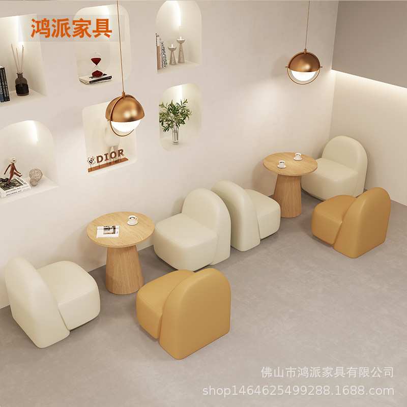 奶油风奶茶店咖啡厅桌椅组合 蛋糕烘焙店甜品店书吧休闲洽谈沙发