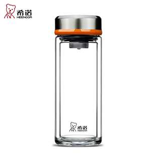 希诺玻璃杯双层耐热便携透明家用杯子带盖过滤男女士茶杯XN-7031