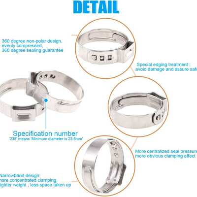 80pcs304不锈钢材质单耳无极卡箍喉箍跨境6~23.5mm带钳子
