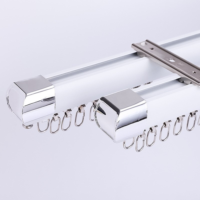 特厚铝合金窗帘轨道挂钩式滑轨滑轮直轨导轨侧顶装窗帘杆双轨静音