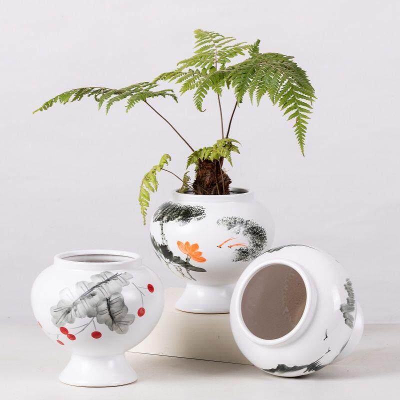 中绿国风陶瓷大花盆家手绘tMdEABYc客厅桌摆件绿植萝中面式北美冬