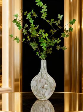 简约客豹现代绿色纹波点花瓶家GRL居摆件吊钟仿真花配草厅装饰白