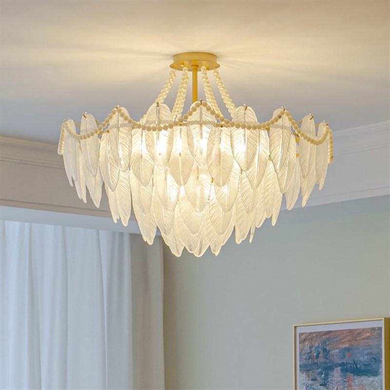 法式客厅吊灯创意简约现代设计师款羽毛玻璃意式轻奢餐厅卧室吊灯