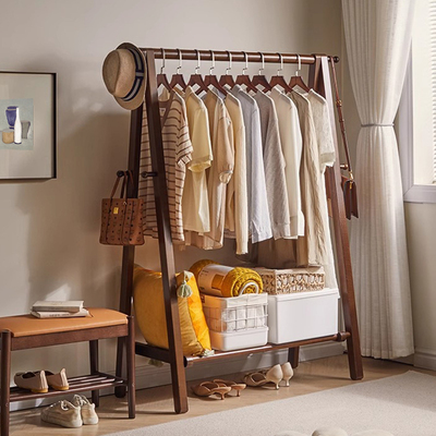 实木挂衣架落地式榉木衣帽架家用卧室房间室内结实耐用木质晾衣架