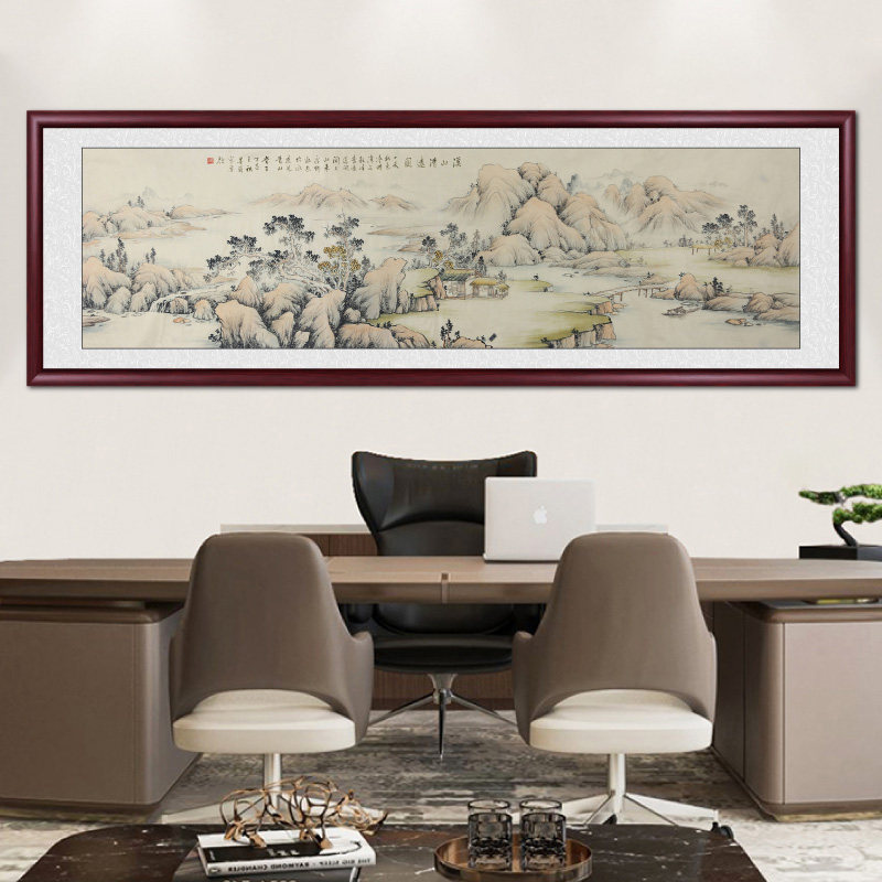 溪山清远图水墨画古画客厅挂画名家山水画国画办公室装饰画墙壁画