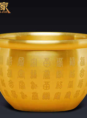 黄铜米缸铜缸摆件铜盆纯铜聚宝盆百富创意复古灰缸水缸百福缸摆设