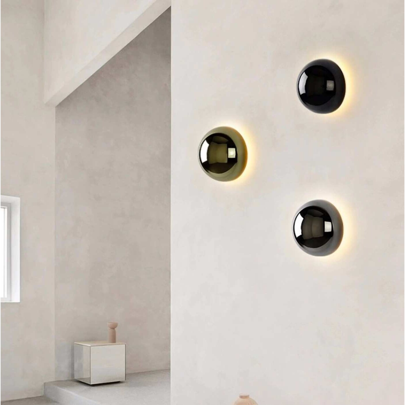 跨境出口现代简约圆形蘑菇壁灯意式走廊氛围灯卧室床头中古风壁灯