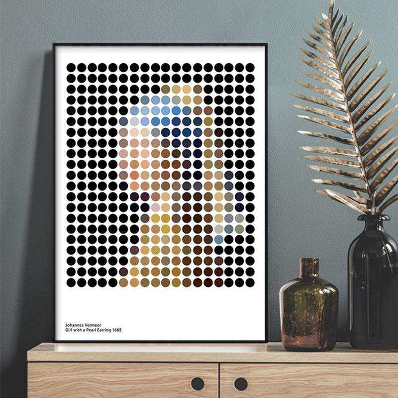 戴着珍珠耳环的少女现代简约抽象圆形波点艺术装饰卧室壁挂画摆画