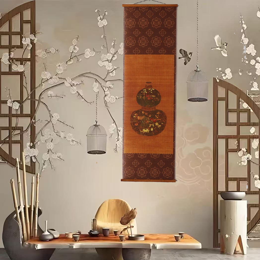 茶室书房复古挂帘竹帘画葫芦挂画精品挂画帘子福禄竹制品工艺品