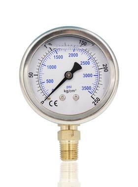 供不锈钢充油耐振压力表径向立装304竖装YN63250KG3500PSI厂销