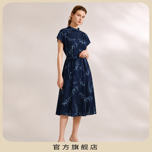 优雅老钱风中式印花H型连衣裙