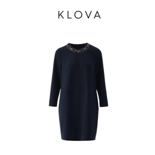 LT6012 春秋青黛蓝茧型圆领连衣裙 KLOVA