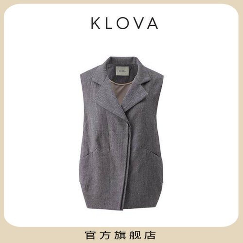 【KLOVA】春秋薰衣草灰梭织西服领无袖马夹【H】JY6008(UN)