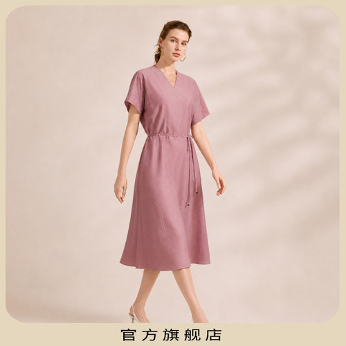 温柔显白豆沙粉简约松弛感连衣裙