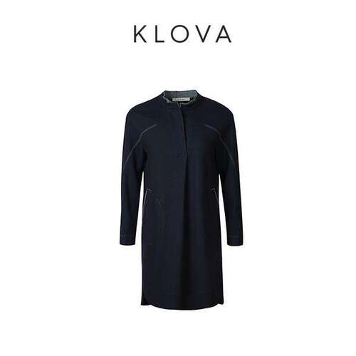 【KLOVA】冬季藏蓝色微茧型连衣裙 【H】 LY6904(UN)