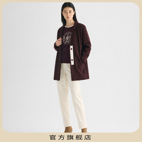 柯罗芭春秋朗姆酒色绵羊毛大衣
