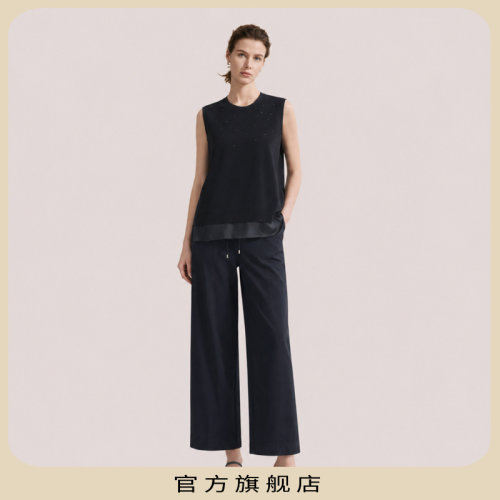 时尚气质风圆领无袖梭织纱感背心