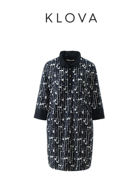 【KLOVA】春秋石墨黑魔方印花立领连衣裙  LW6248(UN)