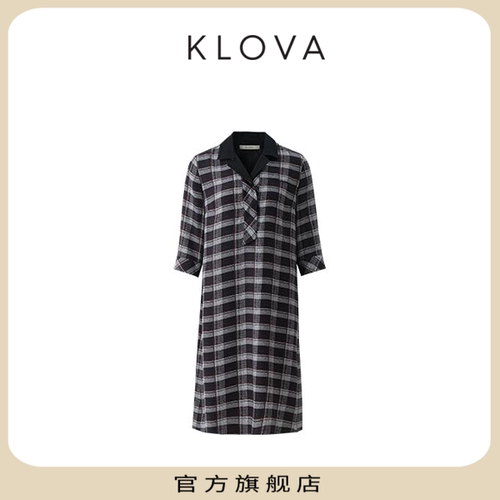【KLOVA】春秋蜜褐色窗棂格韵连衣裙【H】LI5401(UN)