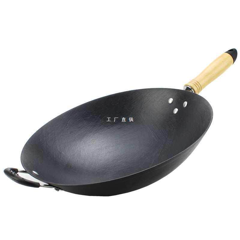 陆川铁锅无涂层老式家用传统生铁铸铁锅不沾圆底炒菜锅手工平