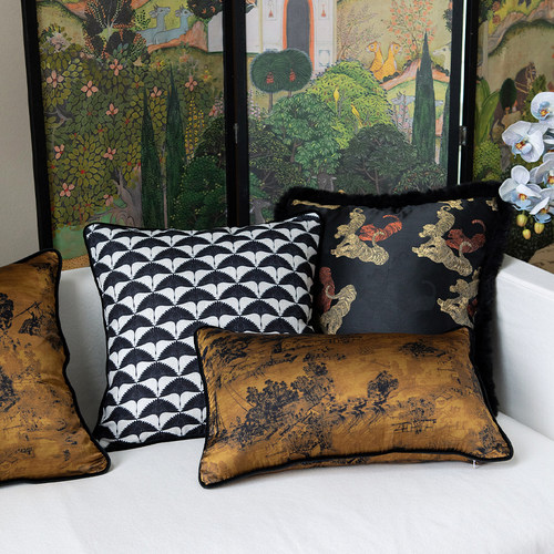 中国风轻奢沙发抱枕高级感靠垫复古新中式腰枕靠背老虎刺绣靠包套