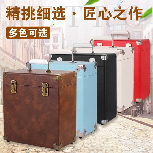 复古实木手提LP黑胶唱片收纳箱12寸7寸分类储物盒cd文件收纳盒