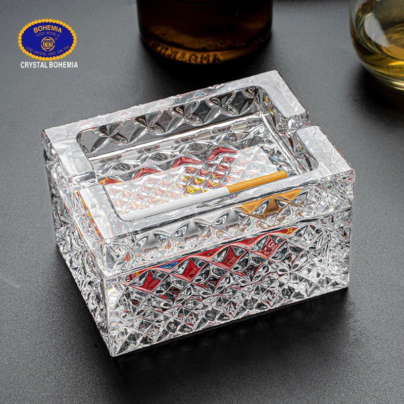 捷克进口bohemia水晶玻璃 烟灰缸双层带盖家用办公司烟灰盒雪茄盒